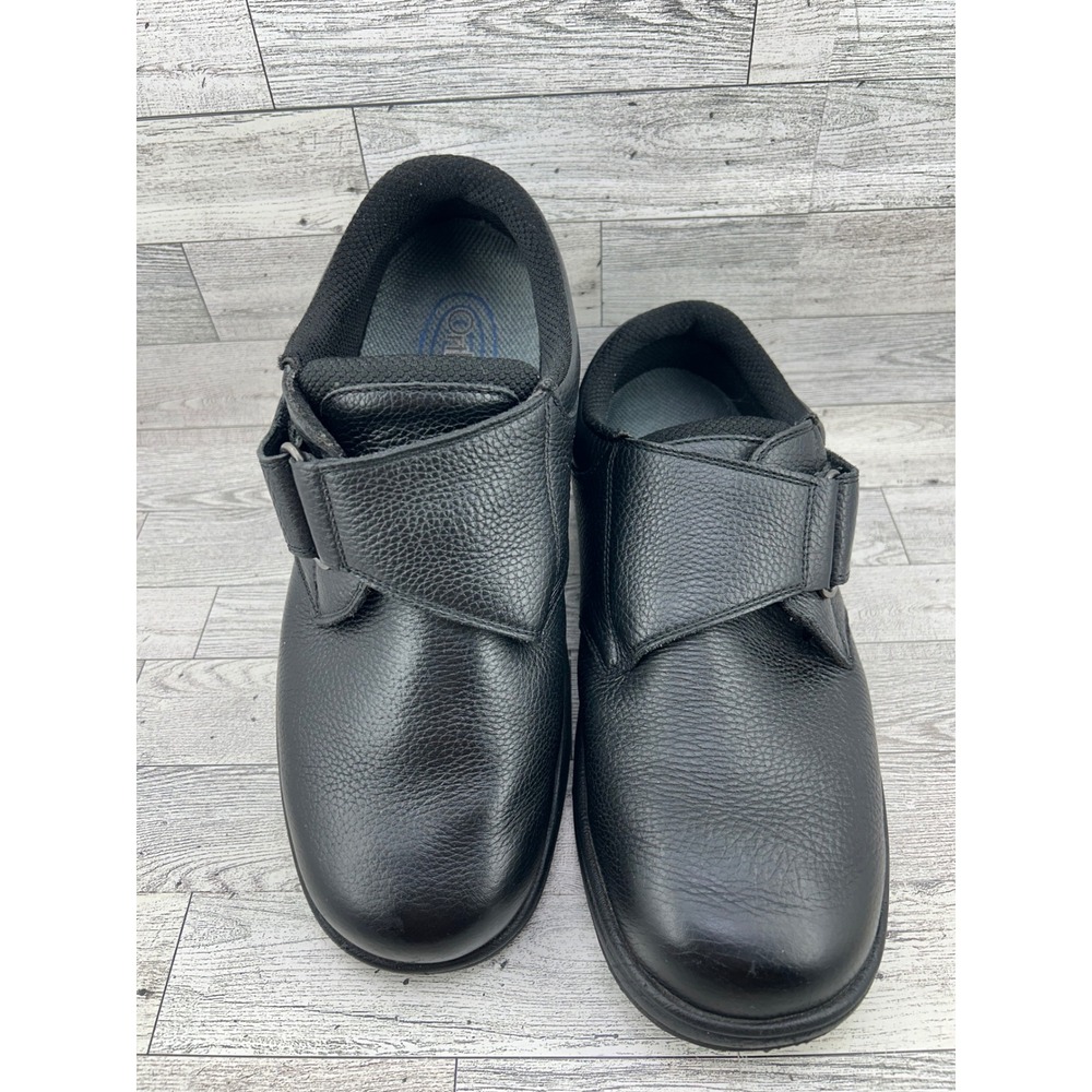 Orthofeet‎ 510 Mens Black Leather Wide 2E Strap Shoes Size 10.5